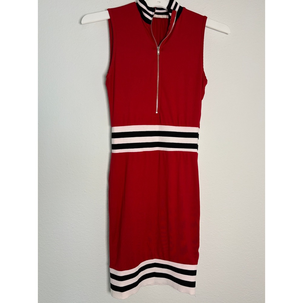 Daon Styles Red Striped Sporty Sleeveless Quarter Zip‎ Bodycon Dress Small D1018